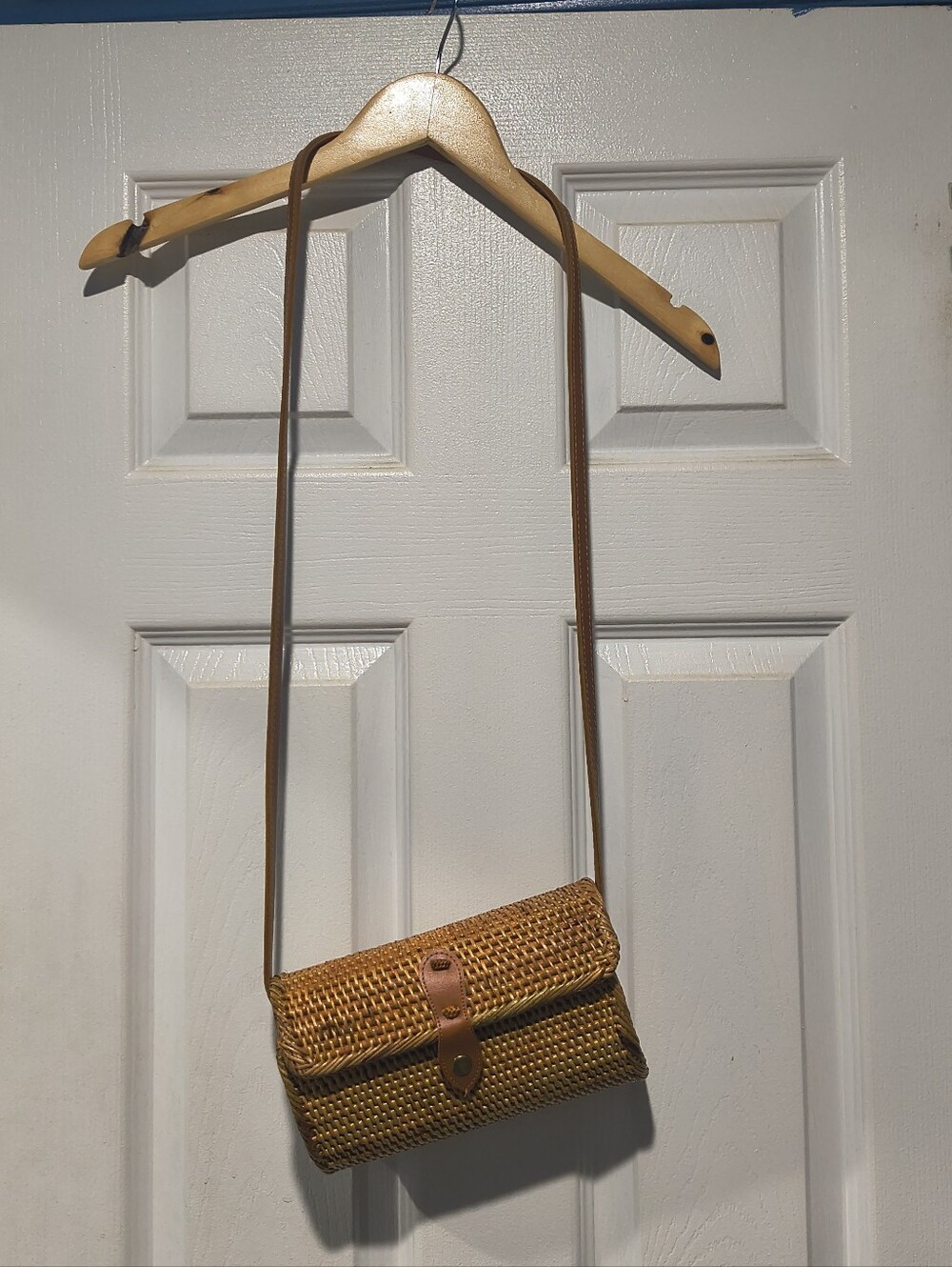 Artisan Handwoven Rattan Basket Crossbody Bag with Batik Lining - Boho Clutch